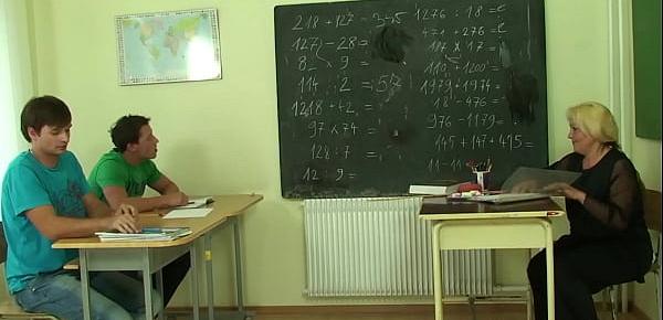 Old granny teacher and boys teen threesome fuck